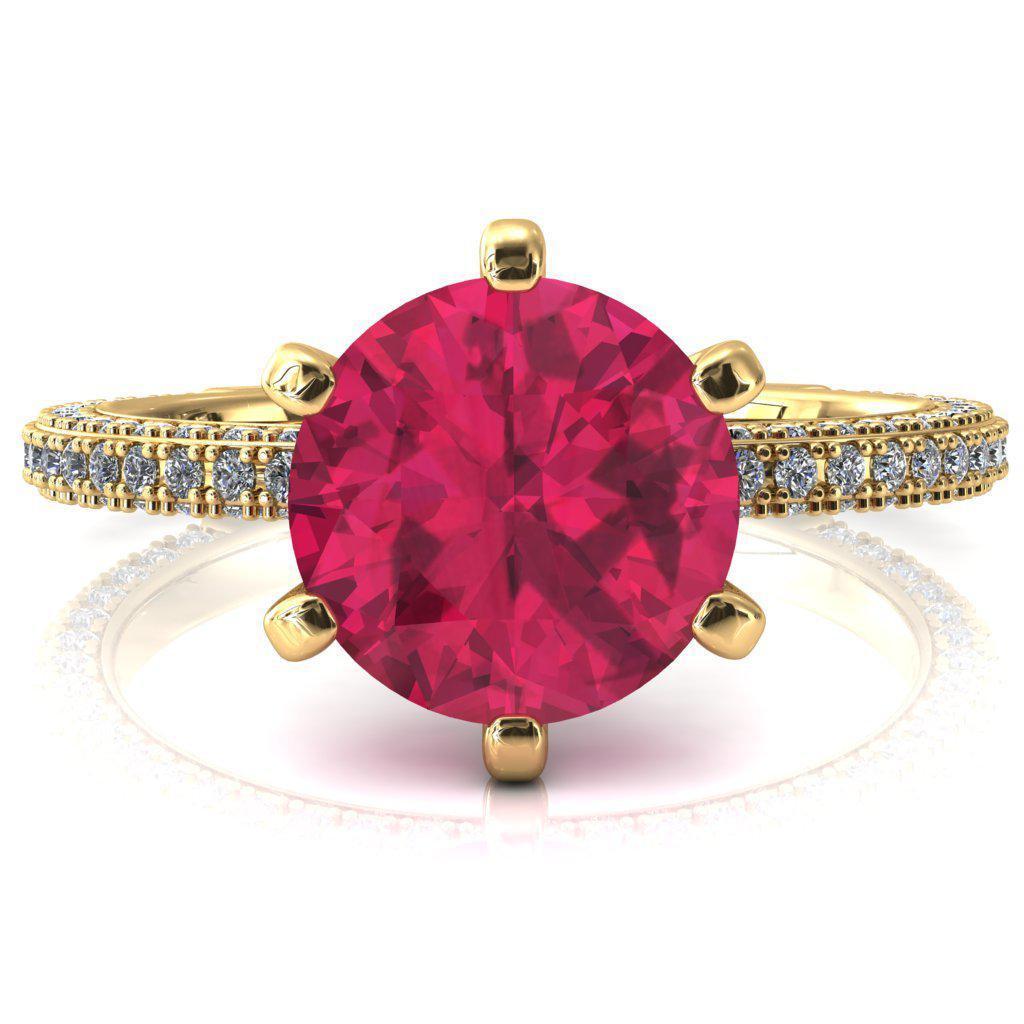 Mariyah Round Ruby 6 Prong 3/4 Eternity 3 Sided Diamond Shank Engagement Ring-FIRE & BRILLIANCE