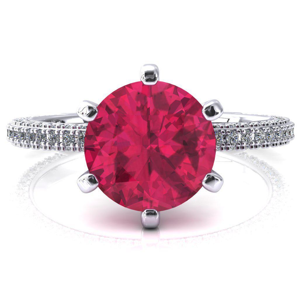 Mariyah Round Ruby 6 Prong 3/4 Eternity 3 Sided Diamond Shank Engagement Ring-FIRE & BRILLIANCE