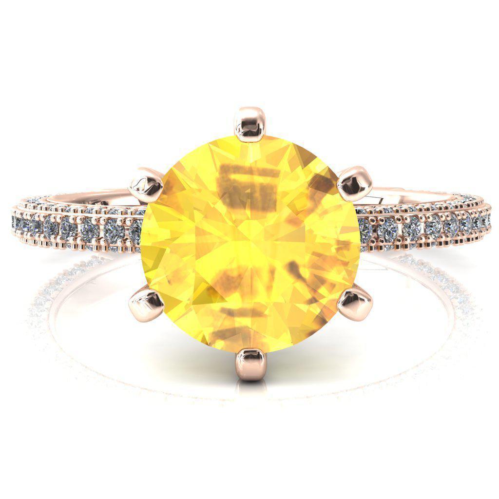 Mariyah Round Yellow Sapphire 6 Prong 3/4 Eternity 3 Sided Diamond Shank Engagement Ring-FIRE & BRILLIANCE