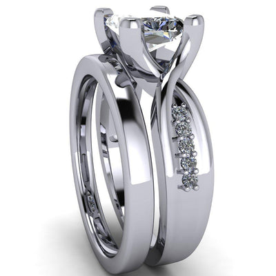 Marmie Radiant Moissanite 4 Prong Split Shank Diamond Channel Cathedral Ring-Custom-Made Jewelry-Fire & Brilliance ®