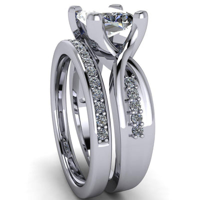 Marmie Radiant Moissanite 4 Prong Split Shank Diamond Channel Cathedral Ring-Custom-Made Jewelry-Fire & Brilliance ®