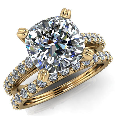 Marnie Cushion Moissanite 4 Double Prong Diamond Cathedral Ring-Custom-Made Jewelry-Fire & Brilliance ®