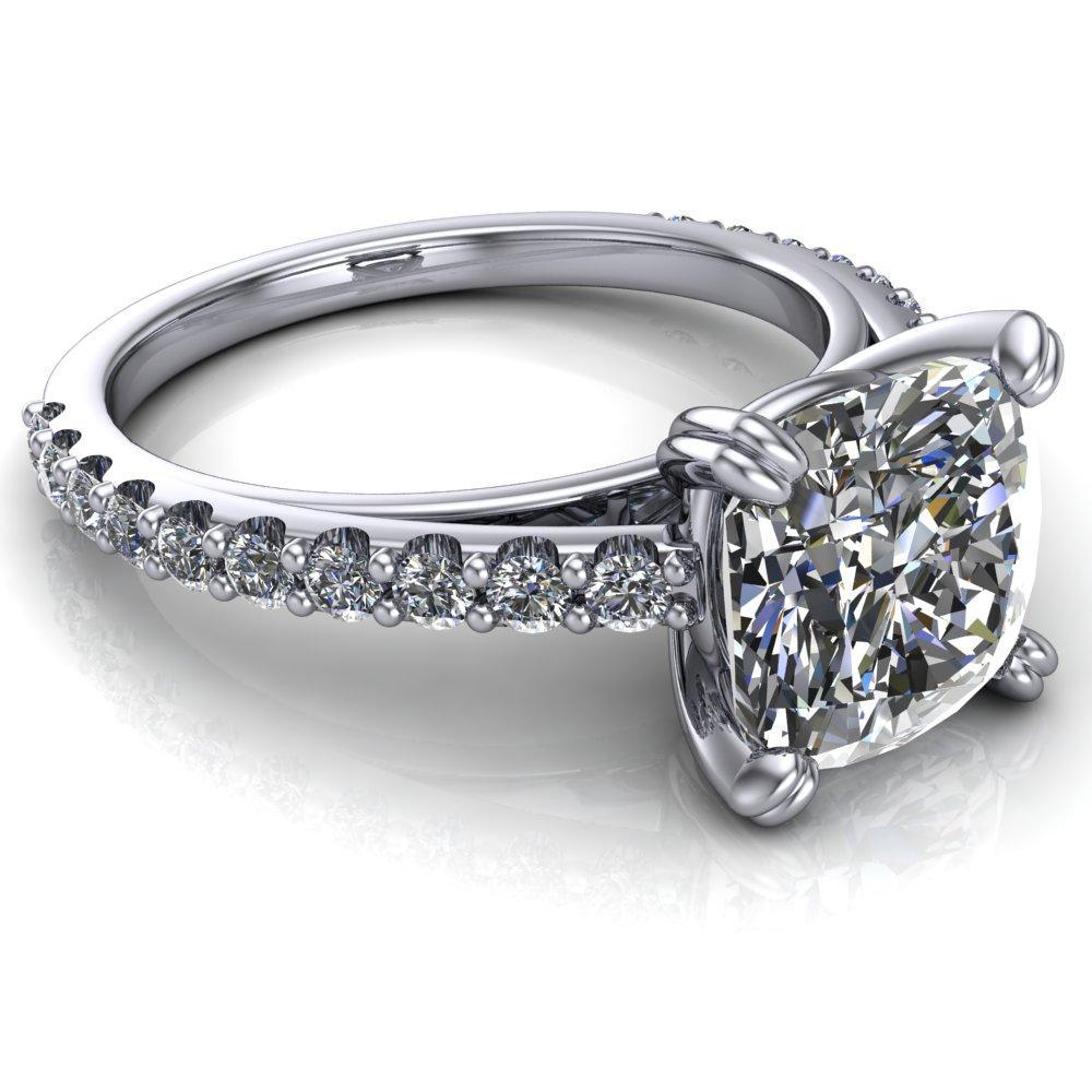 Marnie Cushion Moissanite 4 Double Prong Diamond Cathedral Ring-Custom-Made Jewelry-Fire & Brilliance ®