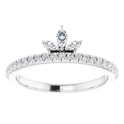 Marquise Gemstone Crown Lab-Grown Diamond Accent Stackable Ring-FIRE & BRILLIANCE
