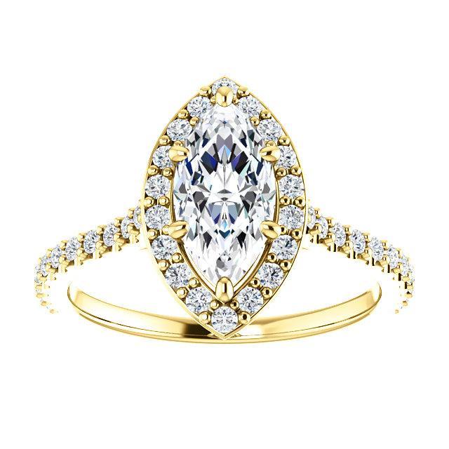 Marquise Moissanite Diamond Accent Ice Halo Bezel Ring-Custom-Made Jewelry-Fire & Brilliance ®