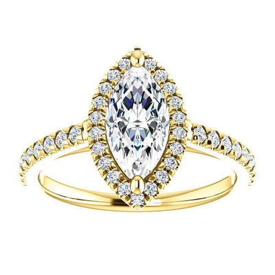 Marquise Moissanite Diamond Accent Ice Halo Cathedral Ring-Custom-Made Jewelry-Fire & Brilliance ®