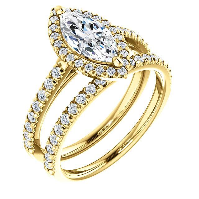 Marquise Moissanite Diamond Accent Ice Halo Cathedral Ring-Custom-Made Jewelry-Fire & Brilliance ®