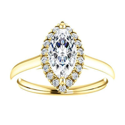 Marquise Moissanite Diamond Accent Ice Halo French-Set Ring-Custom-Made Jewelry-Fire & Brilliance ®