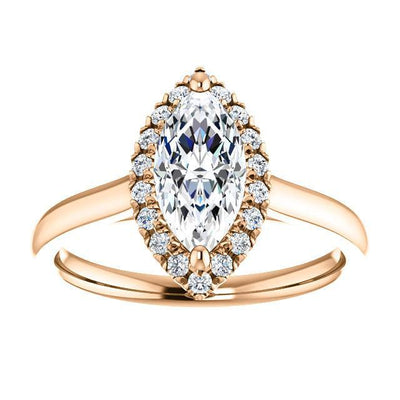 Marquise Moissanite Diamond Accent Ice Halo French-Set Ring-Custom-Made Jewelry-Fire & Brilliance ®