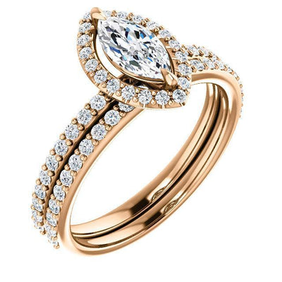 Marquise Moissanite Diamond Accent Ice Halo Ring-Custom-Made Jewelry-Fire & Brilliance ®