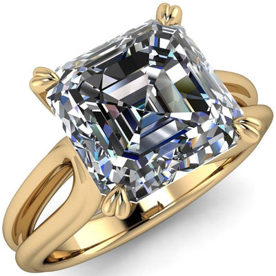 Martha Asscher Moissanite 4 Prong Split Shank Engagement Ring-Custom-Made Jewelry-Fire & Brilliance ®