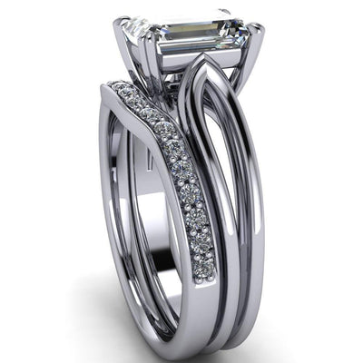 Martha Emerald Moissanite 4 Prong Split Shank Engagement Ring-Custom-Made Jewelry-Fire & Brilliance ®