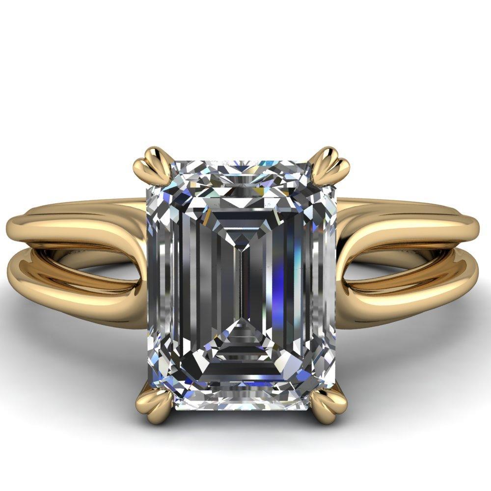 Martha Emerald Moissanite 4 Prong Split Shank Engagement Ring-Custom-Made Jewelry-Fire & Brilliance ®