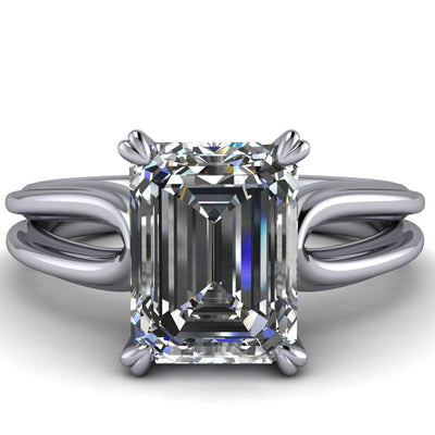 Martha Emerald Moissanite 4 Prong Split Shank Engagement Ring-Custom-Made Jewelry-Fire & Brilliance ®