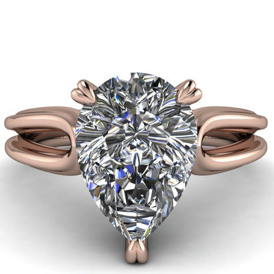 Martha Pear Moissanite 4 Prong Split Shank Engagement Ring-Custom-Made Jewelry-Fire & Brilliance ®