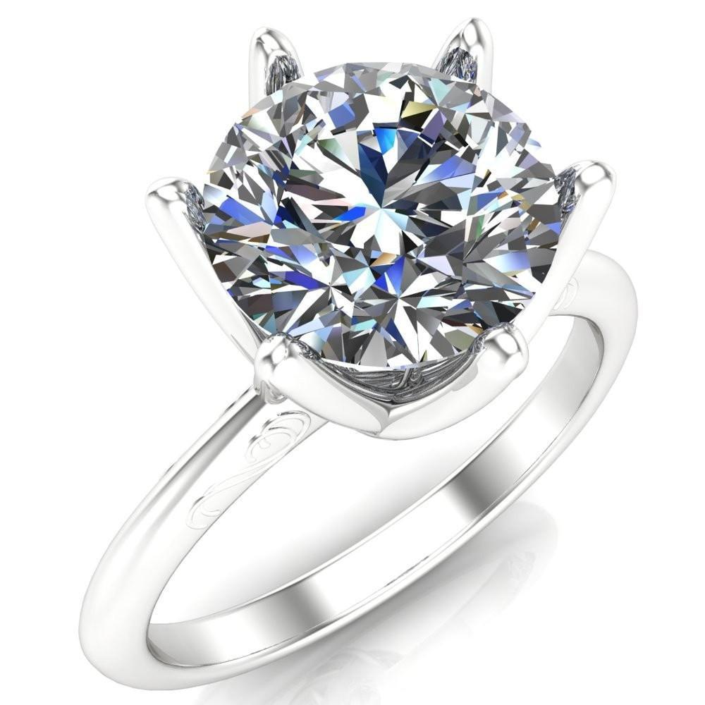 Mary Round Moissanite Interlaced 6 Prong High Shoulder Imperial Solitaire Engagement Ring-Custom-Made Jewelry-Fire & Brilliance ®