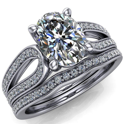 Masquera Oval Moissanite Side Loop 4 Prong Ring-Custom-Made Jewelry-Fire & Brilliance ®