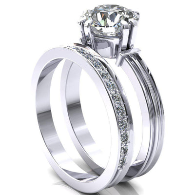 Matilda Round Moissanite Double Prong Triple Ridge Vintage Texture Band Ring-Custom-Made Jewelry-Fire & Brilliance ®