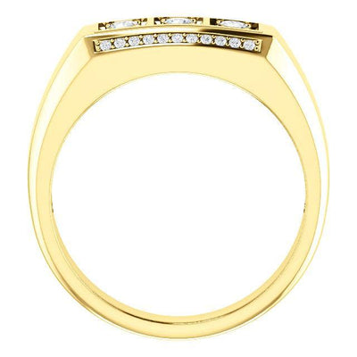 Matthew 3mm Round Men's 3 Stone Signet Diamond Accent Statement Ring-Wedding and Anniversary Bands-Fire & Brilliance ®