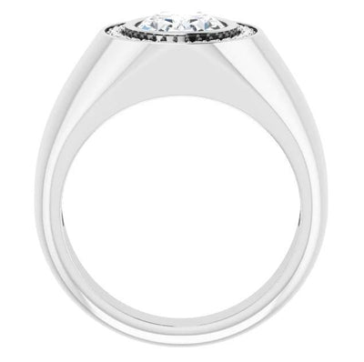 Matthew 7x5mm Oval Moissanite Bezel Diamond Channel Halo Ring-FIRE & BRILLIANCE