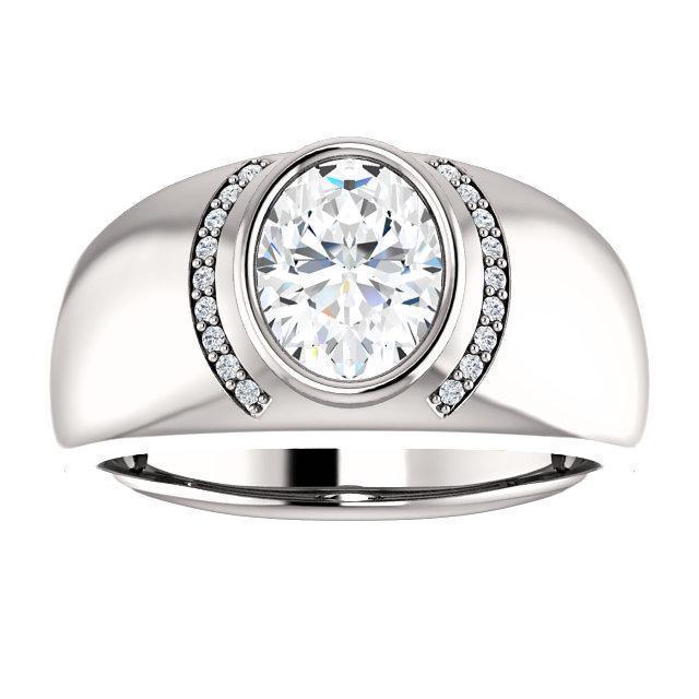 Matthew 9x7mm Oval Moissanite Bezel Diamond Channel Ring-Wedding and Anniversary Bands-Fire & Brilliance ®