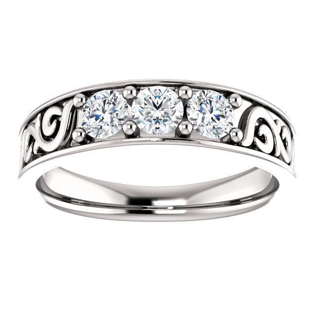 Matthew Round 3 Stone Wedding Vintage Ring-Wedding and Anniversary Bands-Fire & Brilliance ®