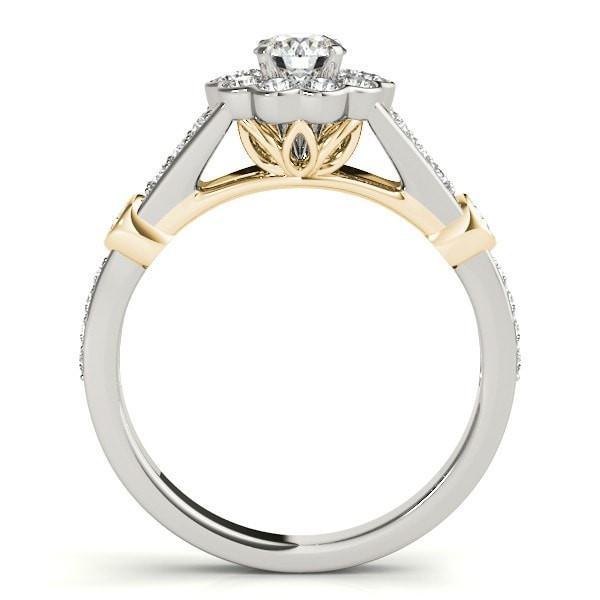 Maude Round Moissanite Two Tone Split Shank Halo Engagement Ring-Custom-Made Jewelry-Fire & Brilliance ®