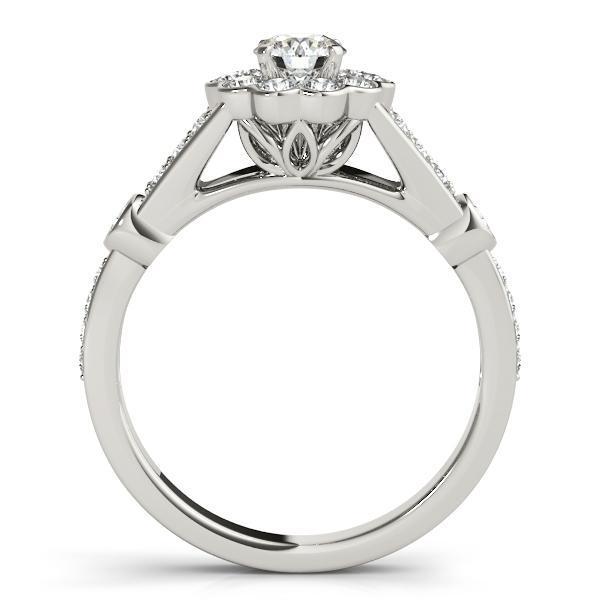 Maude Round Moissanite Two Tone Split Shank Halo Engagement Ring-Custom-Made Jewelry-Fire & Brilliance ®