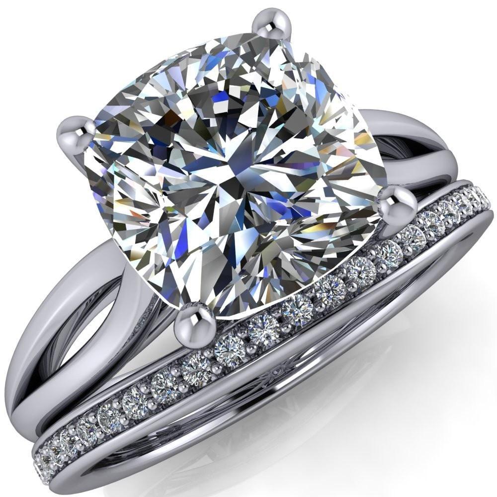 Maxwell Cushion Moissanite 4 Prong Split Shank Engagement Ring-Custom-Made Jewelry-Fire & Brilliance ®
