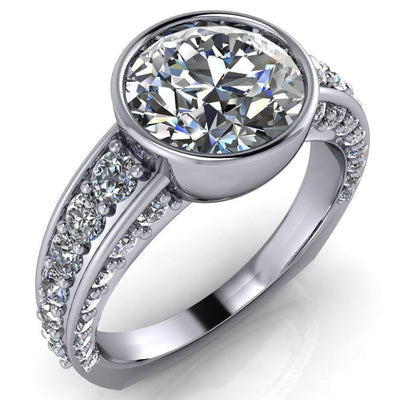 Maya Round Moissanite Juliette Bezel Set 6 Sides Diamond Prong Set Design Engagement Ring-Custom-Made Jewelry-Fire & Brilliance ®