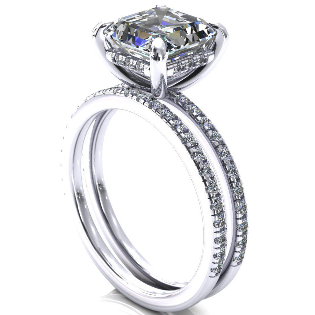 Mayeli Asscher Moissanite 4 Claw Prong Micro Pave Diamond Sides Engagement Ring-Custom-Made Jewelry-Fire & Brilliance ®