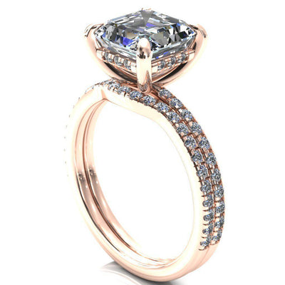 Mayeli Asscher Moissanite 4 Claw Prong Micro Pave Diamond Sides Engagement Ring-Custom-Made Jewelry-Fire & Brilliance ®