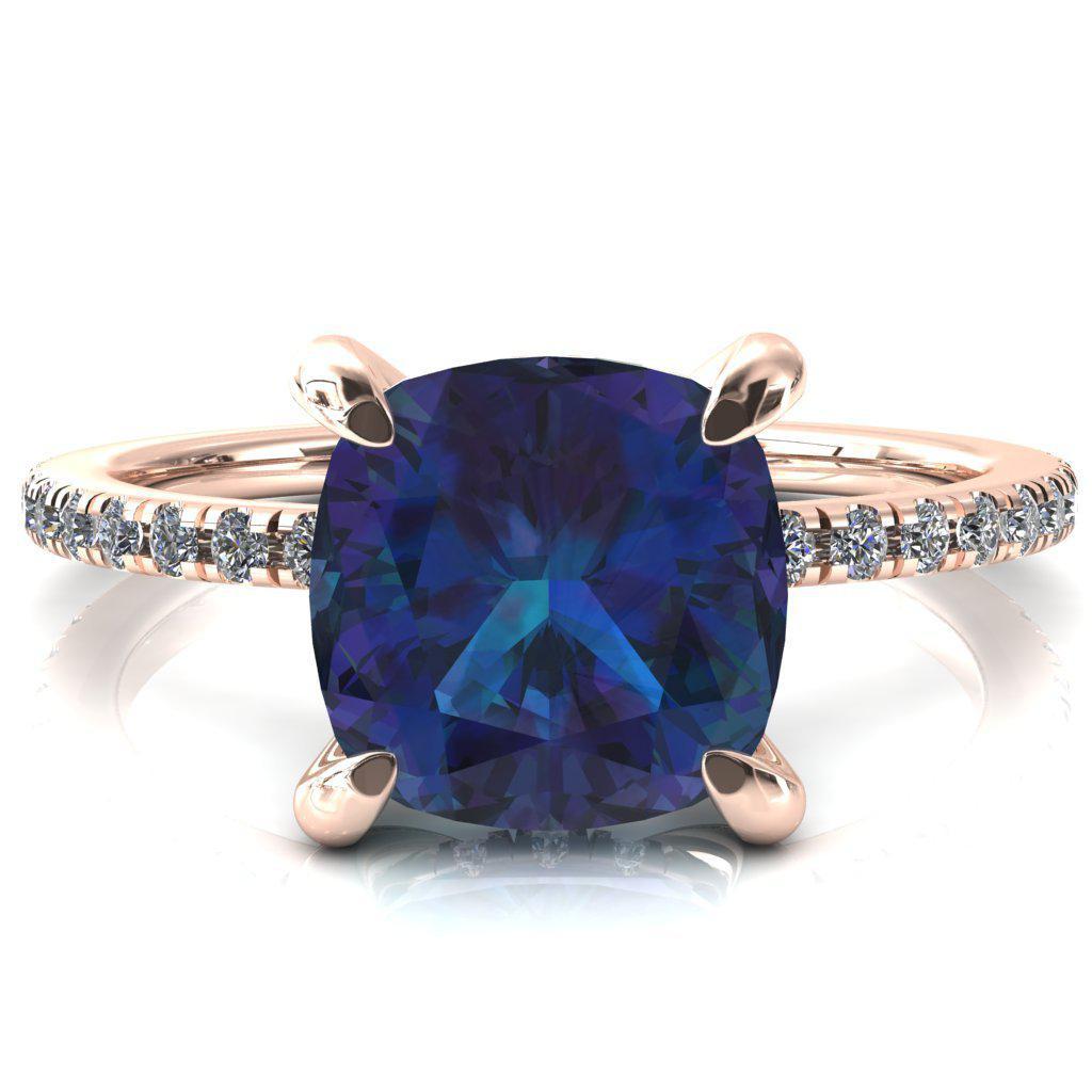 Mayeli Cushion Alexandrite 4 Claw Prong Micro Pave Diamond Sides Engagement Ring-FIRE & BRILLIANCE