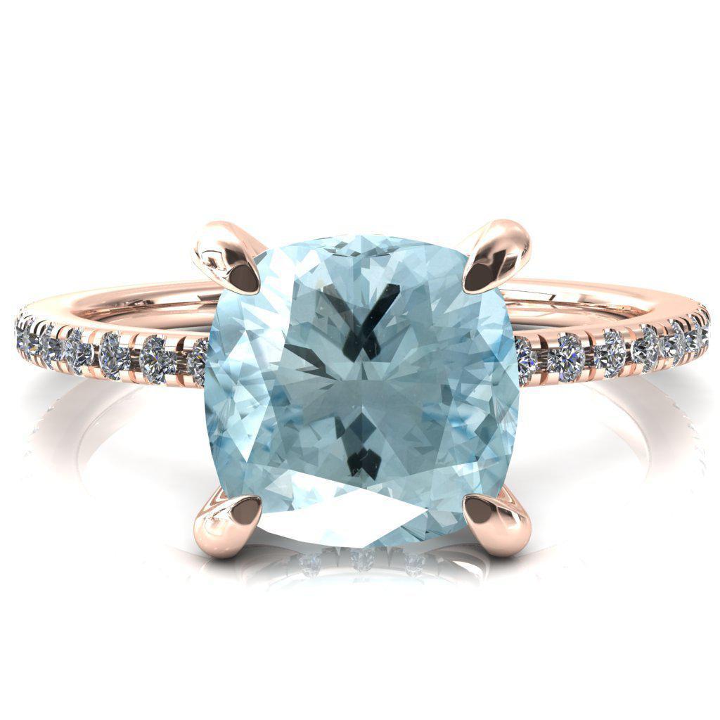 Mayeli Cushion Aqua Blue Spinel 4 Claw Prong Micro Pave Diamond Sides Engagement Ring-FIRE & BRILLIANCE