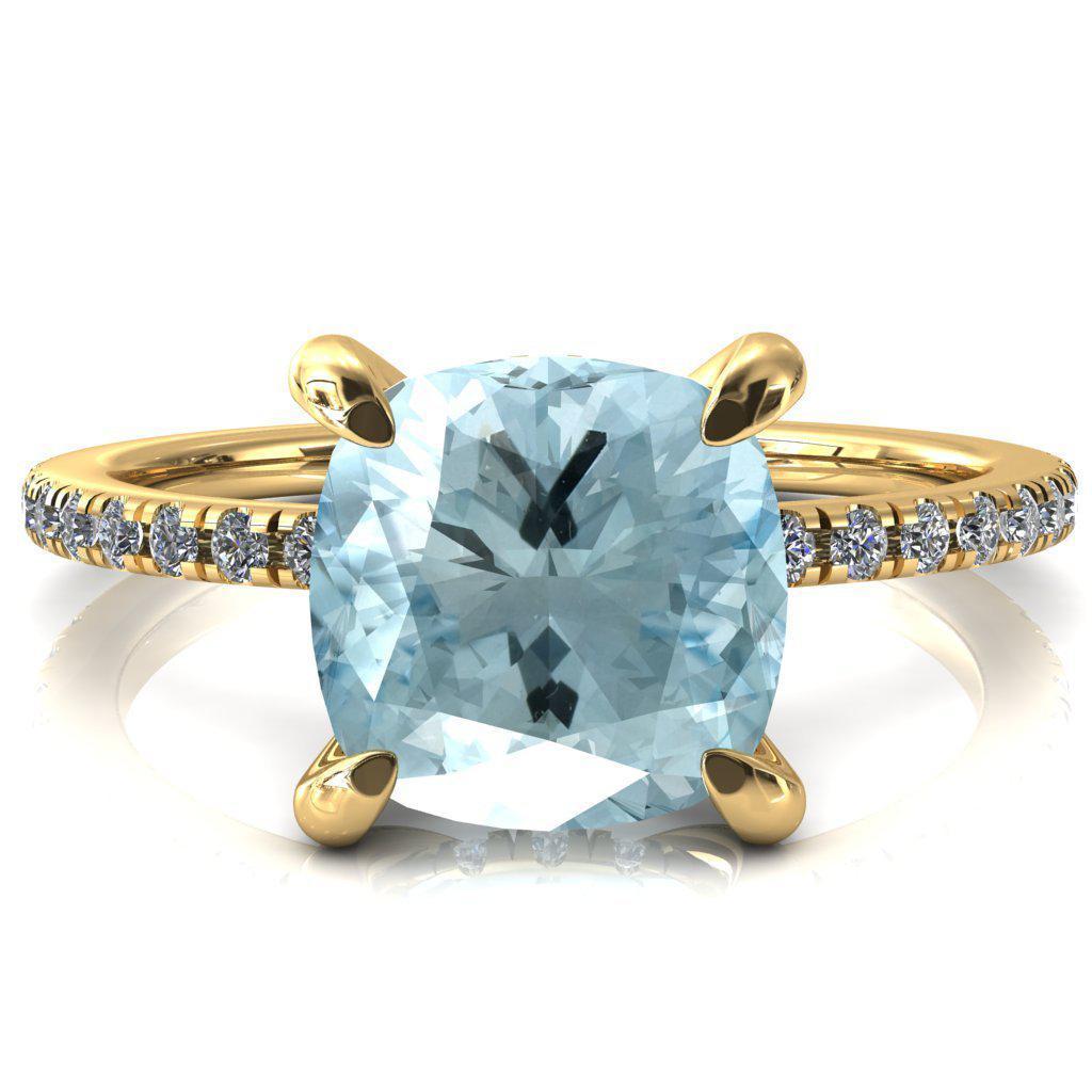 Mayeli Cushion Aqua Blue Spinel 4 Claw Prong Micro Pave Diamond Sides Engagement Ring-FIRE & BRILLIANCE