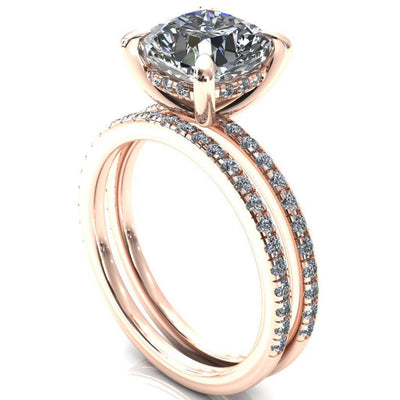 Mayeli Cushion Moissanite 4 Claw Prong Micro Pave Diamond Sides Engagement Ring-Custom-Made Jewelry-Fire & Brilliance ®