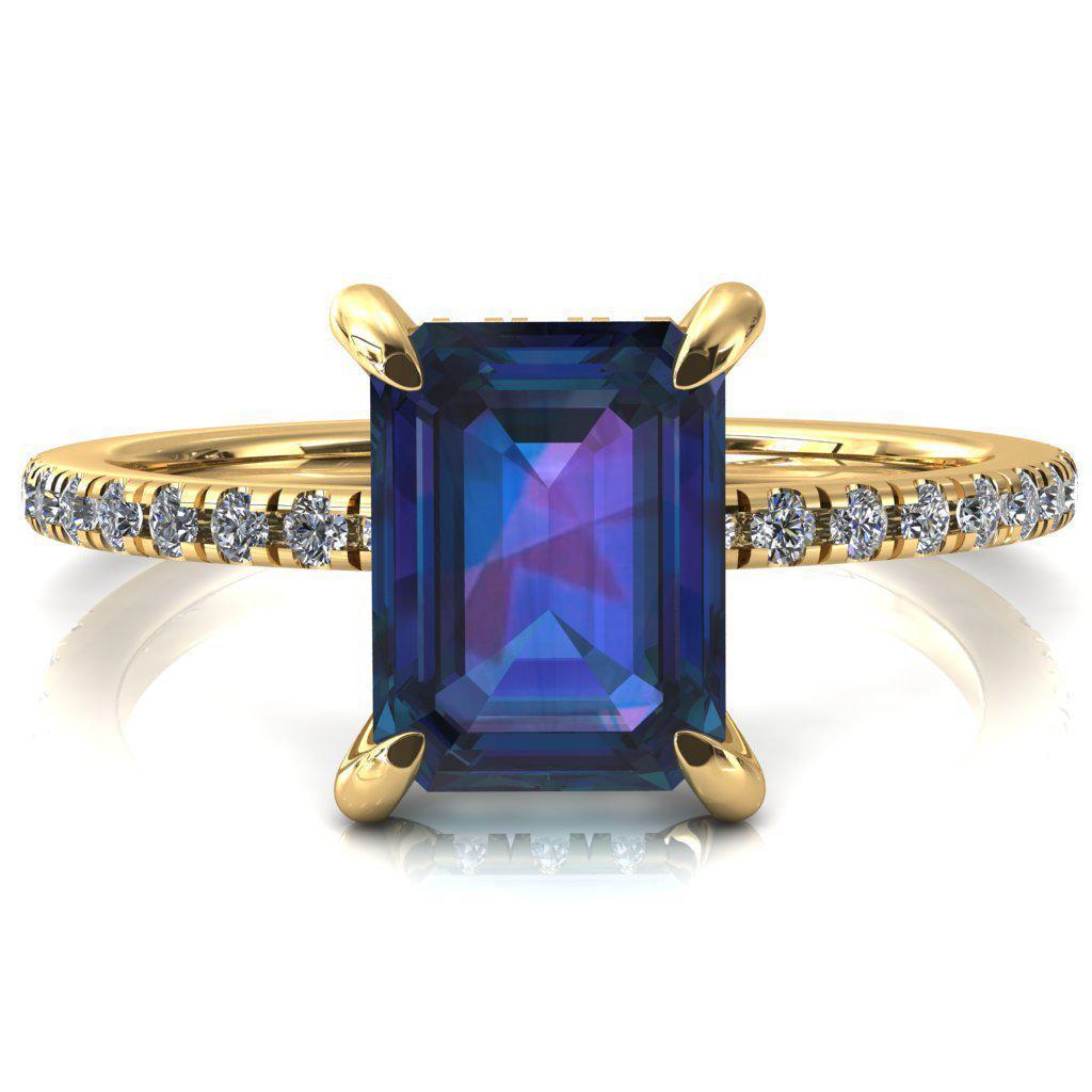 Mayeli Emerald Alexandrite 4 Claw Prong Micro Pave Diamond Sides Engagement Ring-FIRE & BRILLIANCE