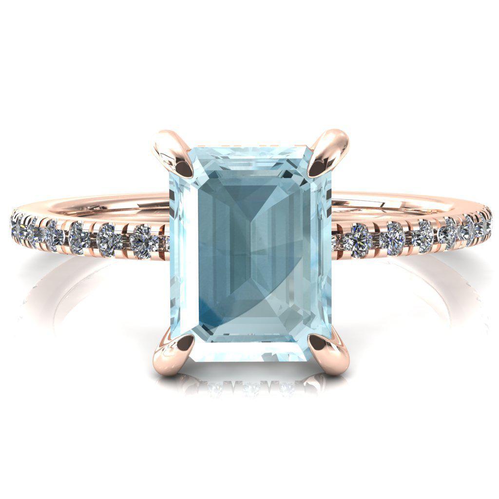 Mayeli Emerald Aqua Blue Spinel 4 Claw Prong Micro Pave Diamond Sides Engagement Ring-FIRE & BRILLIANCE