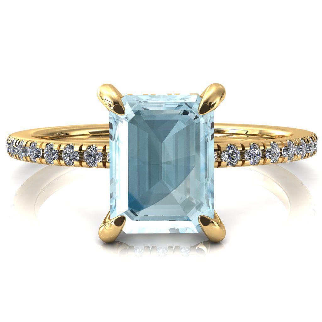 Mayeli Emerald Aqua Blue Spinel 4 Claw Prong Micro Pave Diamond Sides Engagement Ring-FIRE & BRILLIANCE