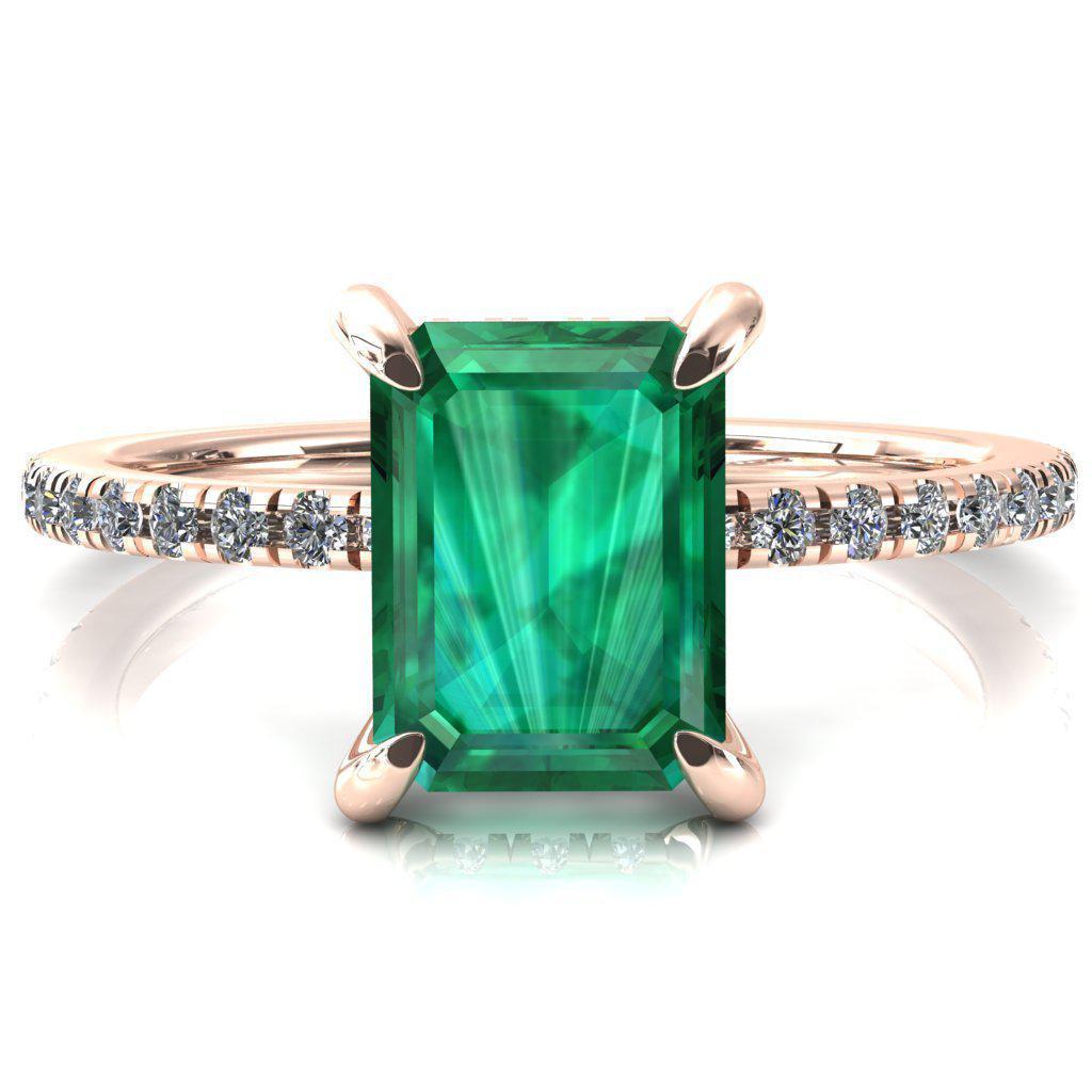 Mayeli Emerald Emerald 4 Claw Prong Micro Pave Diamond Sides Engagement Ring-FIRE & BRILLIANCE