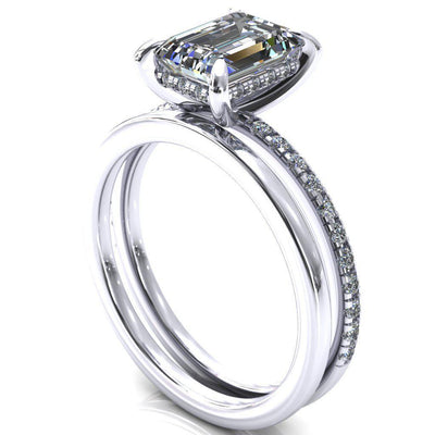Mayeli Emerald Moissanite 4 Claw Prong Micro Pave Diamond Sides Engagement Ring-Custom-Made Jewelry-Fire & Brilliance ®