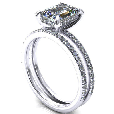 Mayeli Emerald Moissanite 4 Claw Prong Micro Pave Diamond Sides Engagement Ring-Custom-Made Jewelry-Fire & Brilliance ®