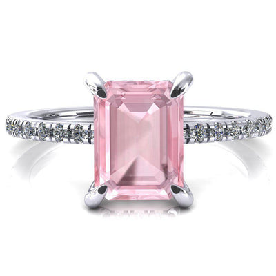 Mayeli Emerald Pink Sapphire 4 Claw Prong Micro Pave Diamond Sides Engagement Ring-FIRE & BRILLIANCE