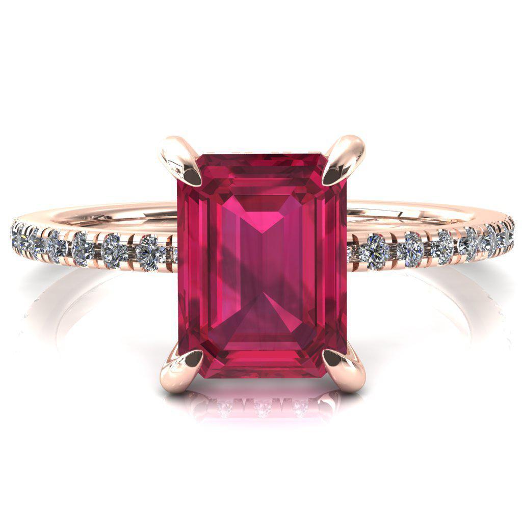 Mayeli Emerald Ruby 4 Claw Prong Micro Pave Diamond Sides Engagement Ring-FIRE & BRILLIANCE
