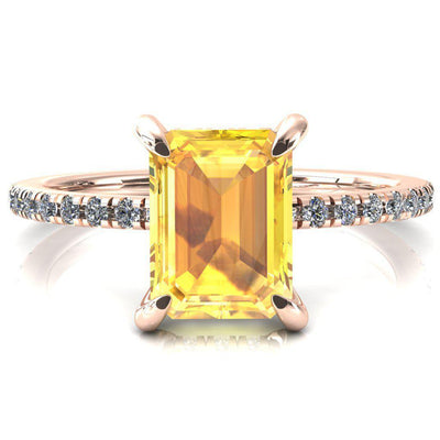Mayeli Emerald Yellow Sapphire 4 Claw Prong Micro Pave Diamond Sides Engagement Ring-FIRE & BRILLIANCE