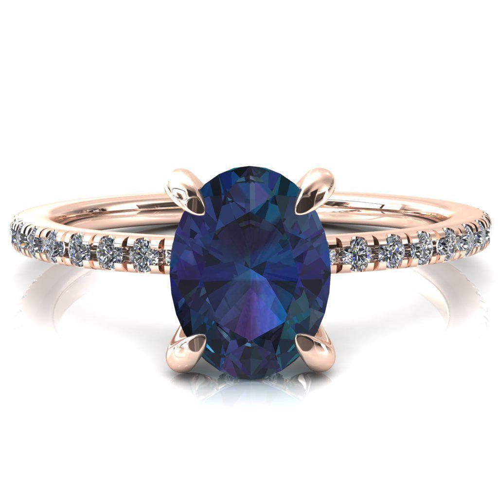 Mayeli Oval Alexandrite 4 Claw Prong Micro Pave Diamond Sides Engagement Ring-FIRE & BRILLIANCE
