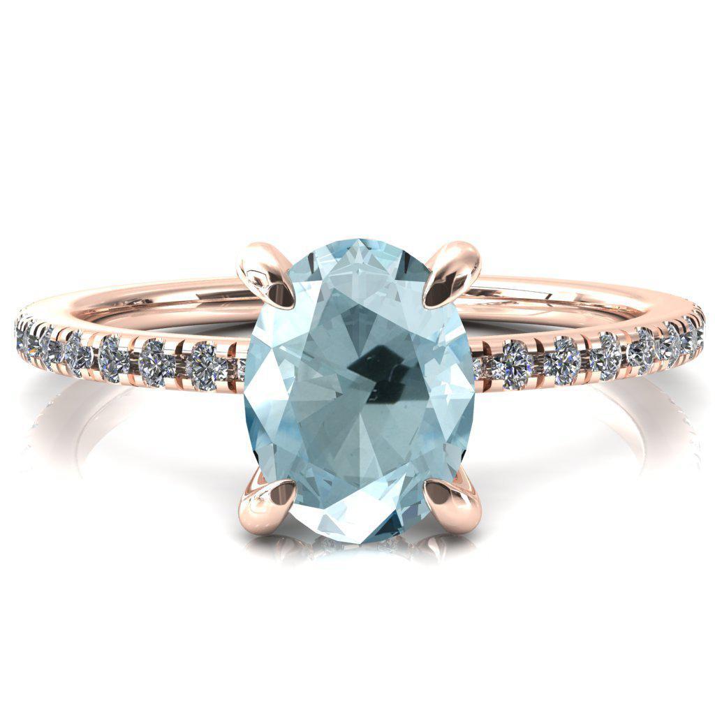 Mayeli Oval Aqua Blue Spinel 4 Claw Prong Micro Pave Diamond Sides Engagement Ring-FIRE & BRILLIANCE