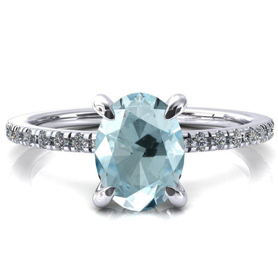 Mayeli Oval Aqua Blue Spinel 4 Claw Prong Micro Pave Diamond Sides Engagement Ring-FIRE & BRILLIANCE
