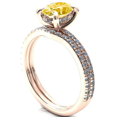 Mayeli Oval Canary Yellow 4 Claw Prong Micro Pave Diamond Sides Engagement Ring-FIRE & BRILLIANCE