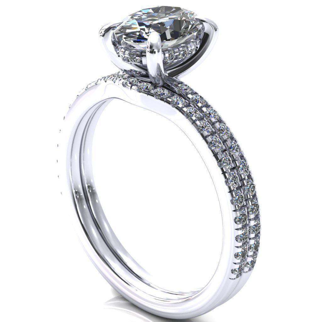 Mayeli Oval Moissanite 4 Claw Prong Micro Pave Diamond Sides Engagement Ring-Custom-Made Jewelry-Fire & Brilliance ®